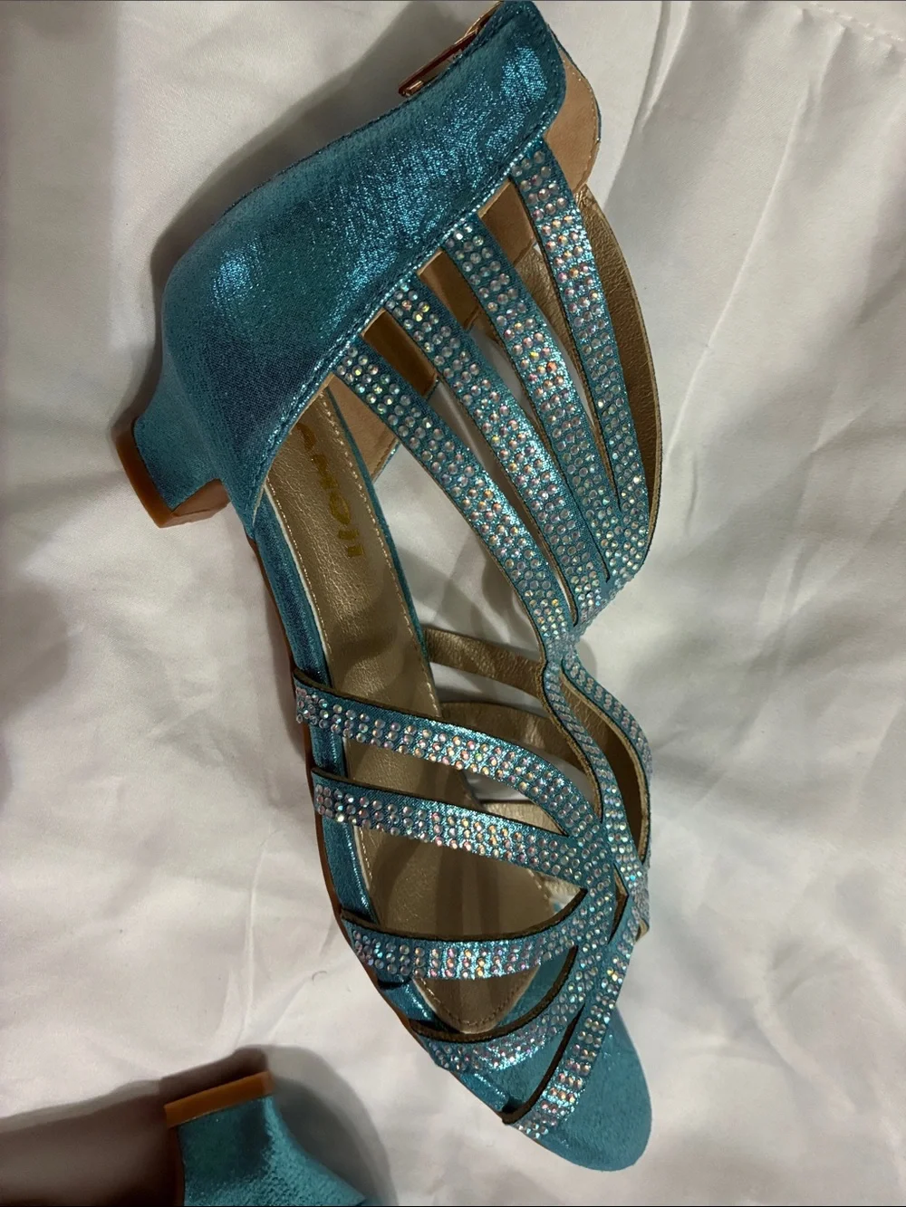 Teal Crystal Strappy High Heels